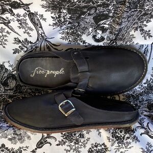 Free People Black Leather Loafers with Buckle